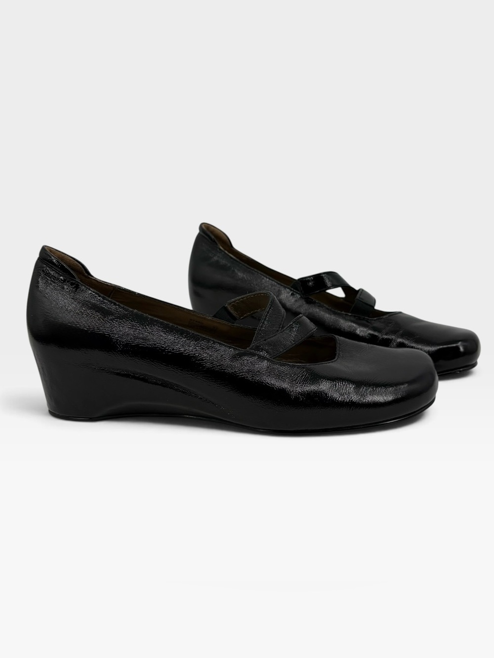 Josef Seibel Black Patent Leather Mary Jane Wedge Pumps Size 41 EU 10-10.5 US